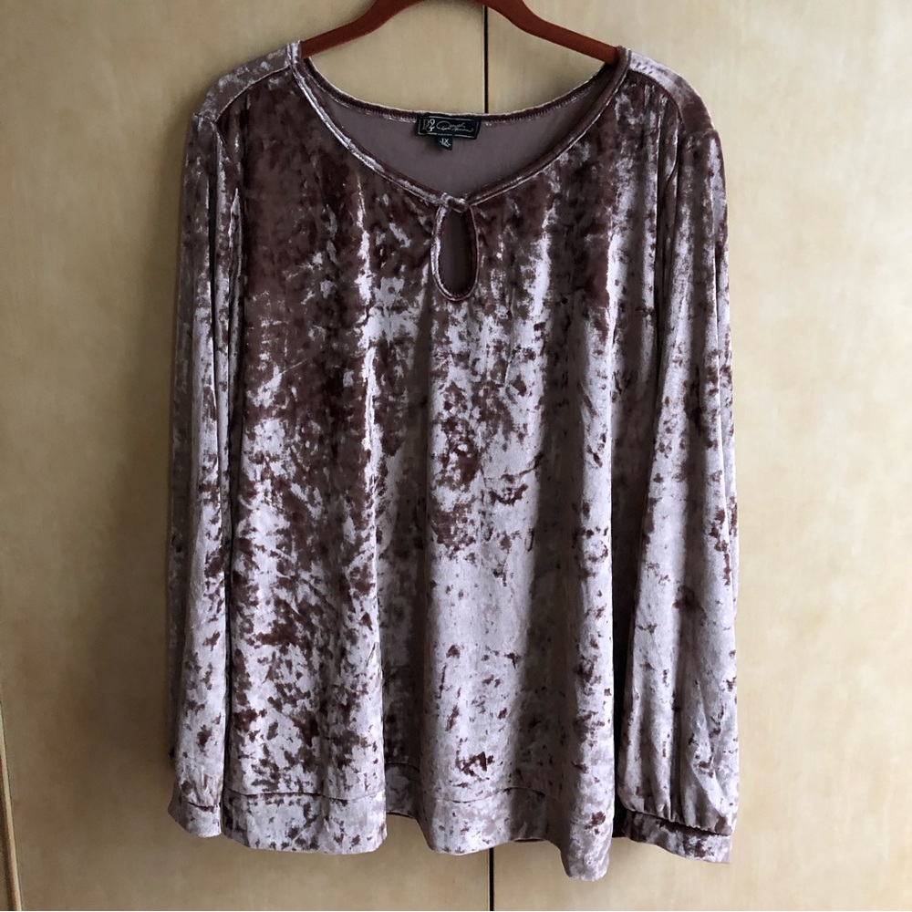 New Crushed Velvet Look Top Soft Brown 1X